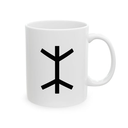 GLYPHS｜J-Runeforms — 木 / KI-Rune Ceramic Mug (White · Dual-Sided)