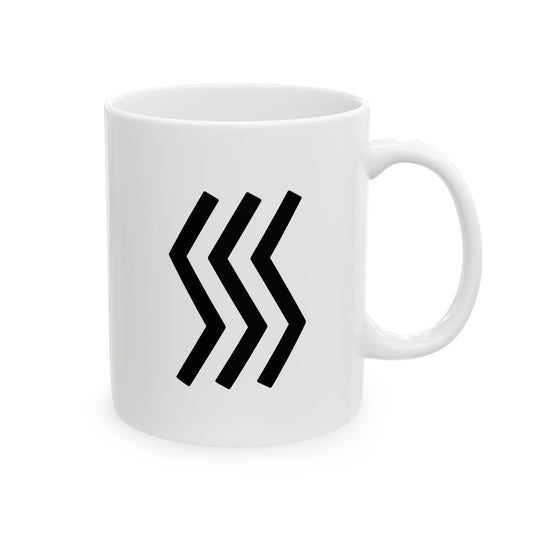 GLYPHS｜J-Runeforms — 川 / KAWA-Rune Ceramic Mug (White · Dual-Sided)